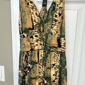 Elegant Green and Yellow Snake Print Dress